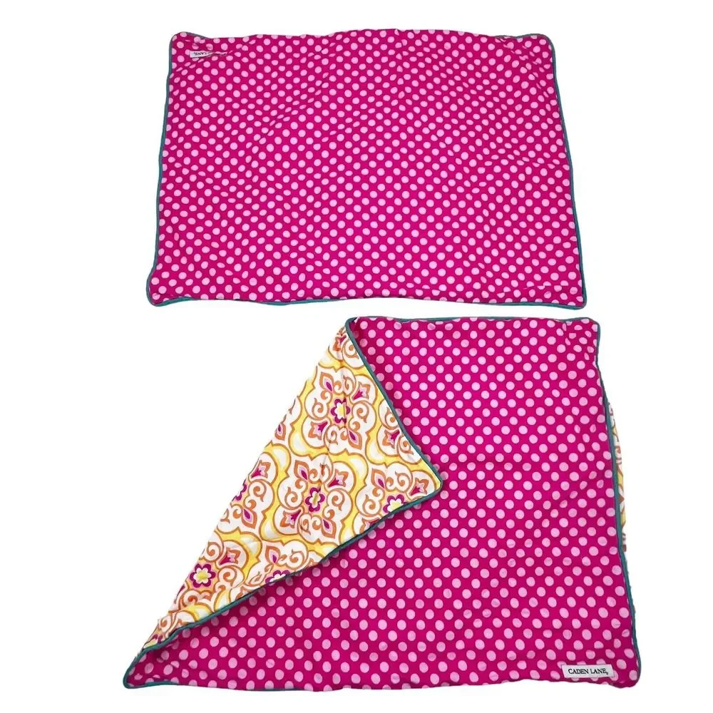 2 Caden Lane Standard Pillow Shams Pink Polka Dot & Ylw Orange Mosaic 100%Cotton